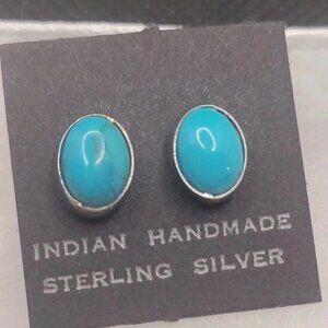 2 PAIRS RGF 925 Sterling Silver & Turquoise Earrings Dainty Small Stud Earrings